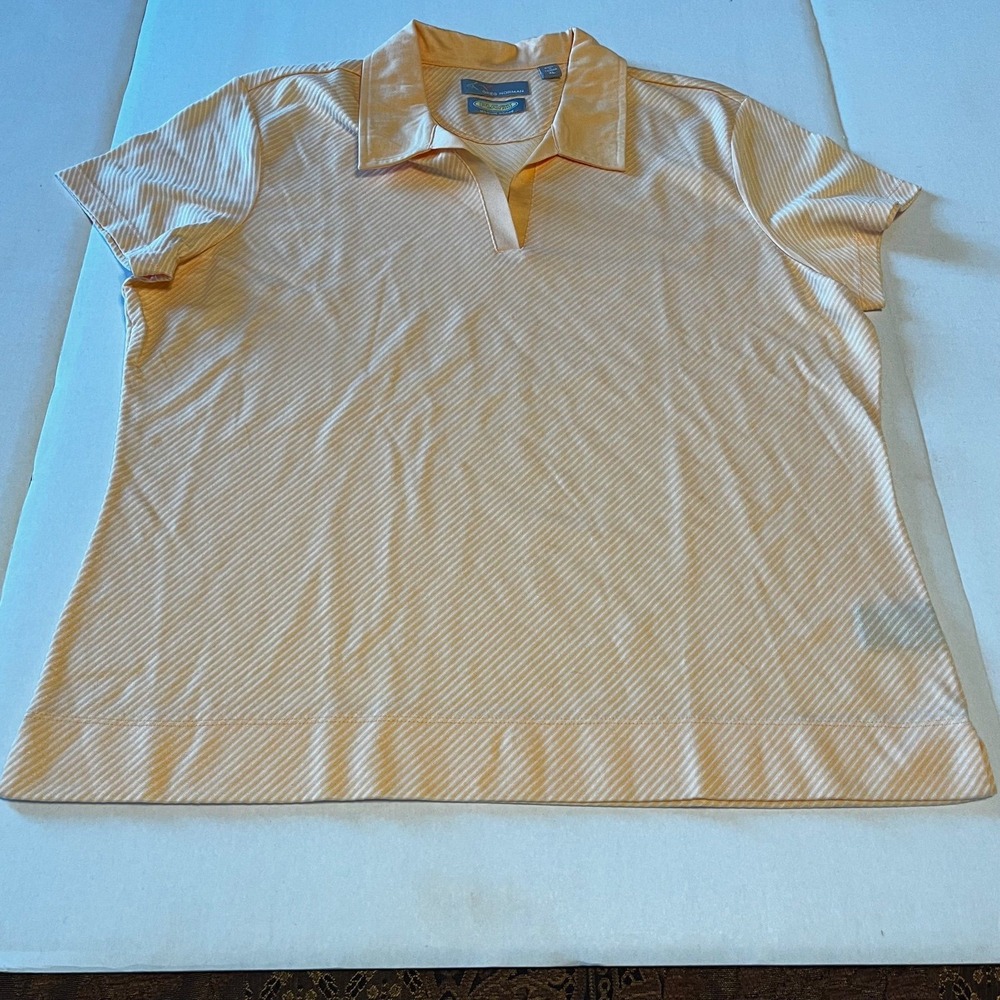 Greg‎ Norman women's orange & white stripe polo golf shirt size XL extra large